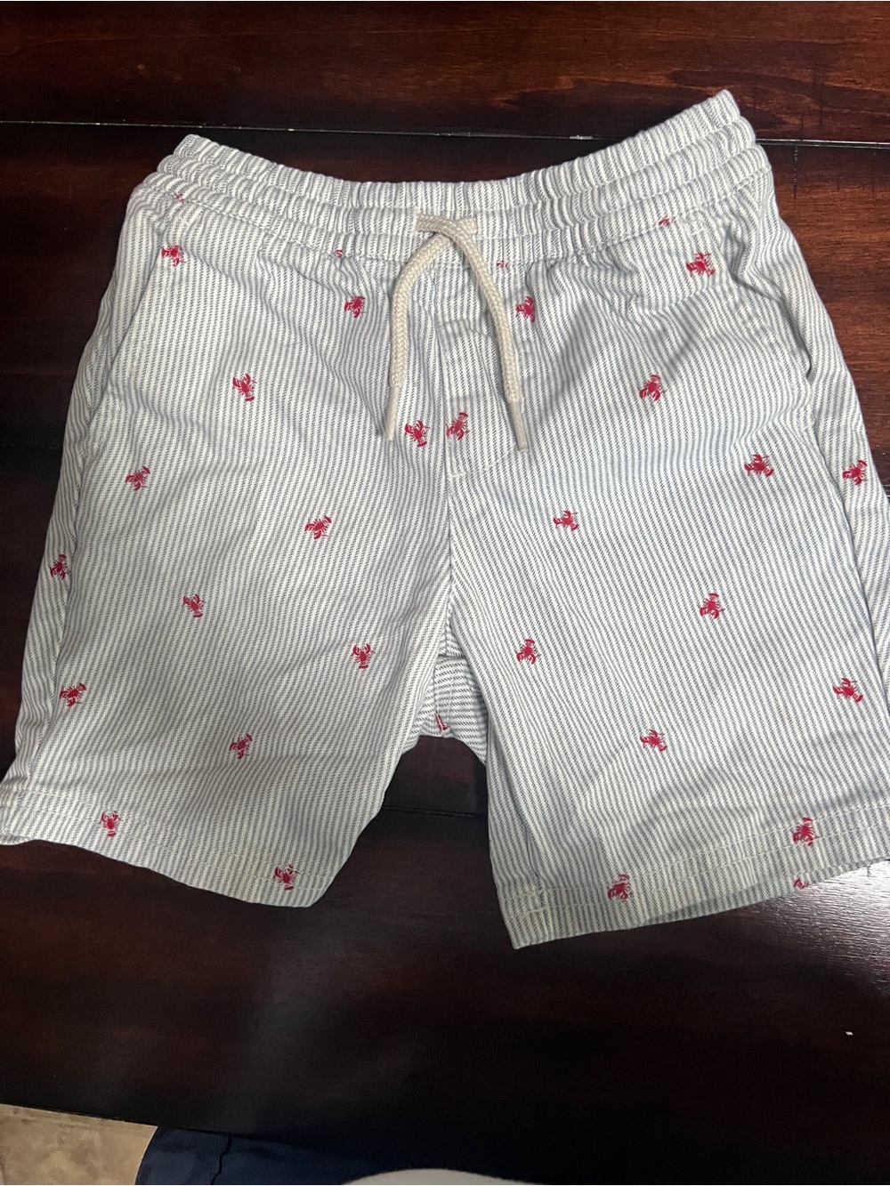 Old Navy Boys Seersucker Stripe Shorts with Red lobster Embroidery